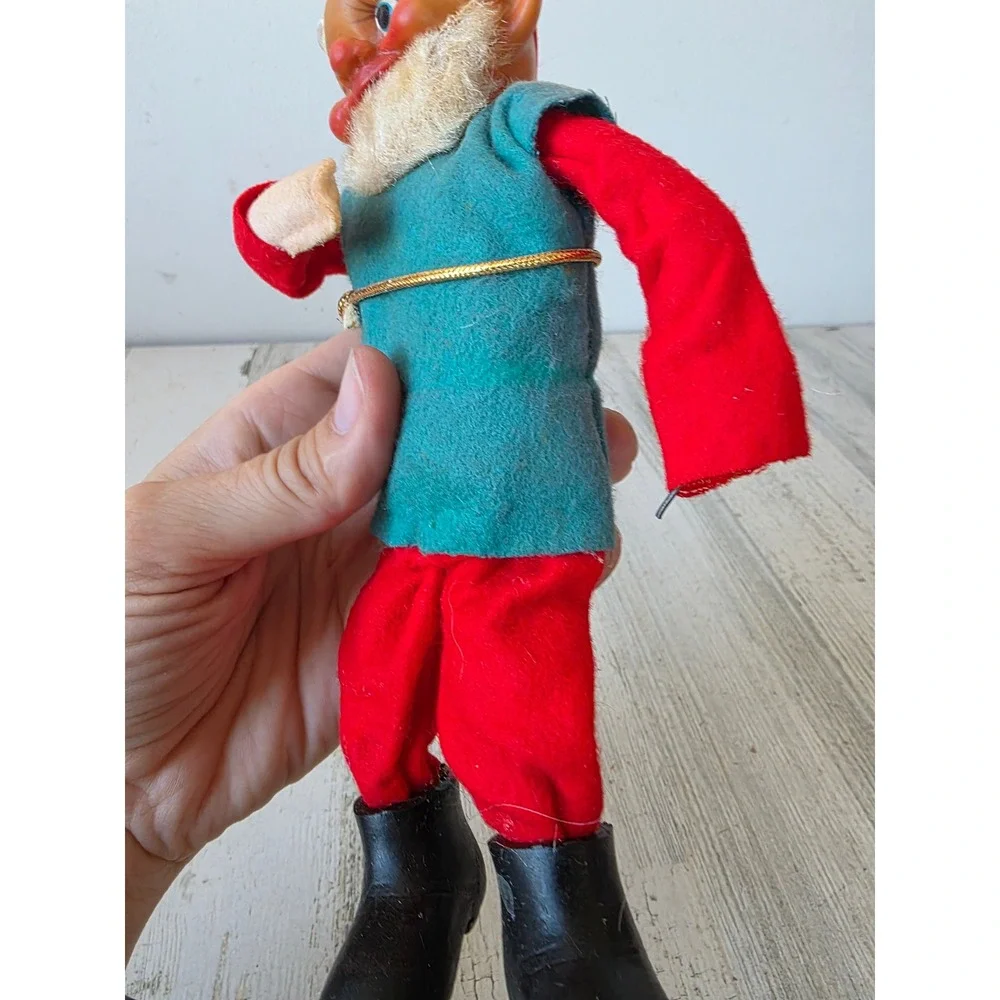 Antique vintage elf jointed felt figuring rubber face Xmas decor